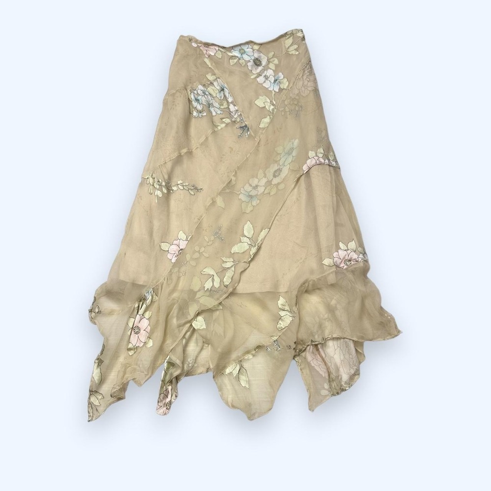 Giardy International Vintage Silk Floral Handkerchief Fairy Midi Skirt L 8806B-L